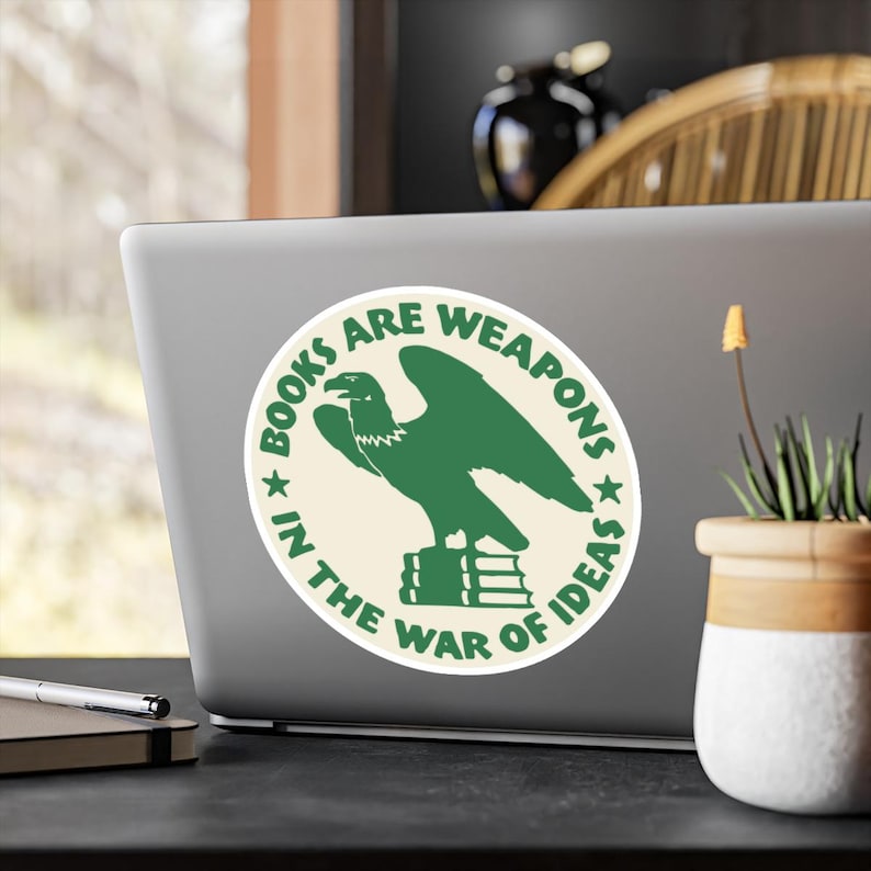 Book Lover Gift Decal, Books are Weapons Sticker for Laptop, Librarian Gift, FDR Quote, Library Art, Read Banned Books image 10