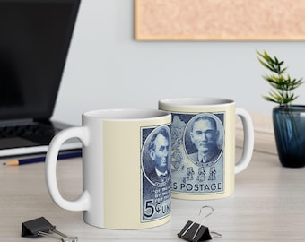 Three Principles of the People | Lincoln & Sun Yat-sen Coffee Mug | WWII Stamp Art