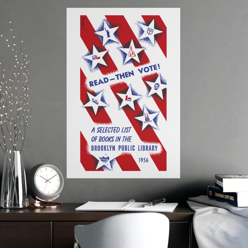 Library Voting Wall Voting Poster, Mid Century Modern Wall Art, Read Then Vote, 1956 ...