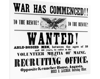 WAR HAS COMMENCED! | Augusta Maine Civil War Print | Rare Horizontal Broadside