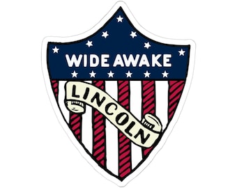 Wide Awake Lincoln 1860 Kiss-Cut-stickers campagne, echte verkiezingsmerchandise, ontwerp Amerikaanse vlag