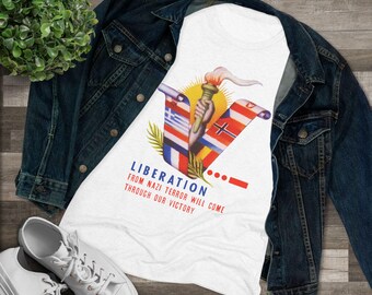 THROUGH OUR VICTORY | Torch of Liberation Women's Tee | Flags of Occupied Europe