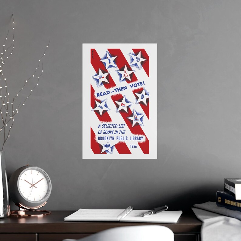 Library Voting Wall Voting Poster, Mid Century Modern Wall Art, Read Then Vote, 1956 ...