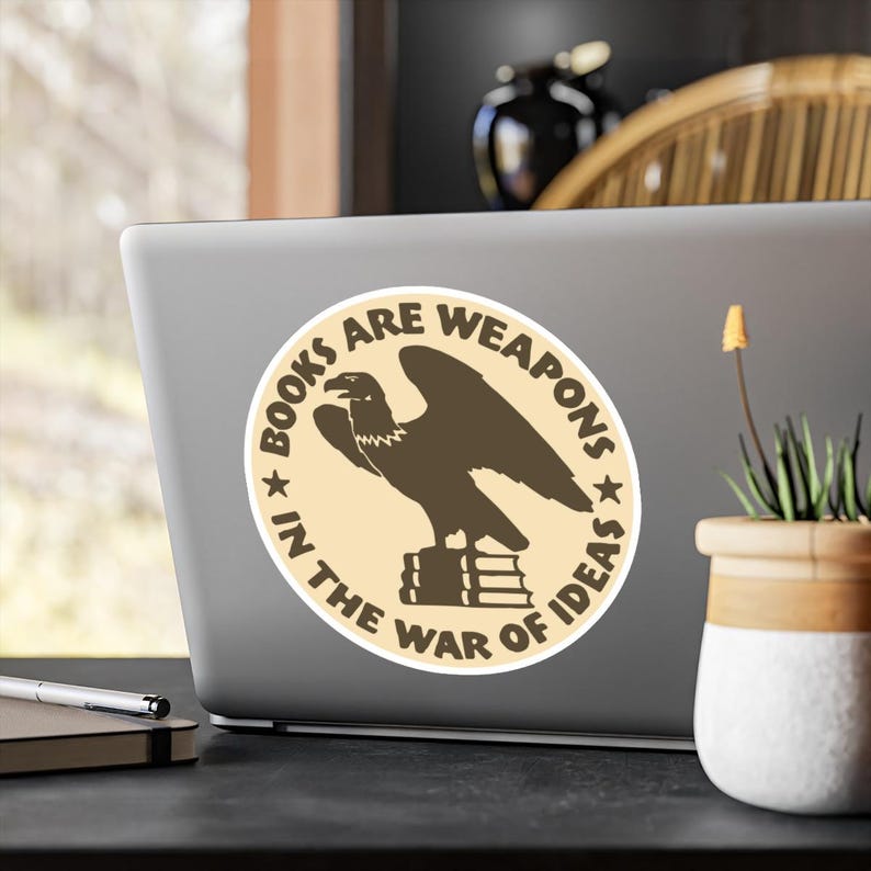 Book Lover Gift Decal, Books are Weapons Sticker for Laptop, Librarian Gift, FDR Quote, Library Art, Read Banned Books image 8
