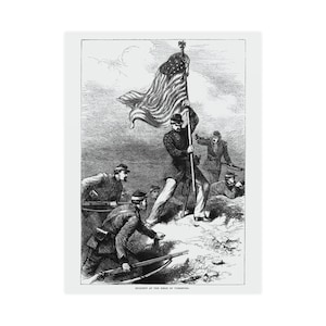 Matte Posters, Union Soldier planting American Flag at Siege of Vicksburg 1863, Historical Wall Art Print, Vintage History Illustration,