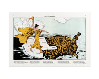 1915 Suffrage Poster | "The Awakening" by Henry Mayer | Puck Magazine Art