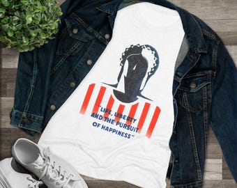 Modernist Lady Liberty Women's Tee | Life Liberty Pursuit of Happiness | Jacques Minkus WWII Art