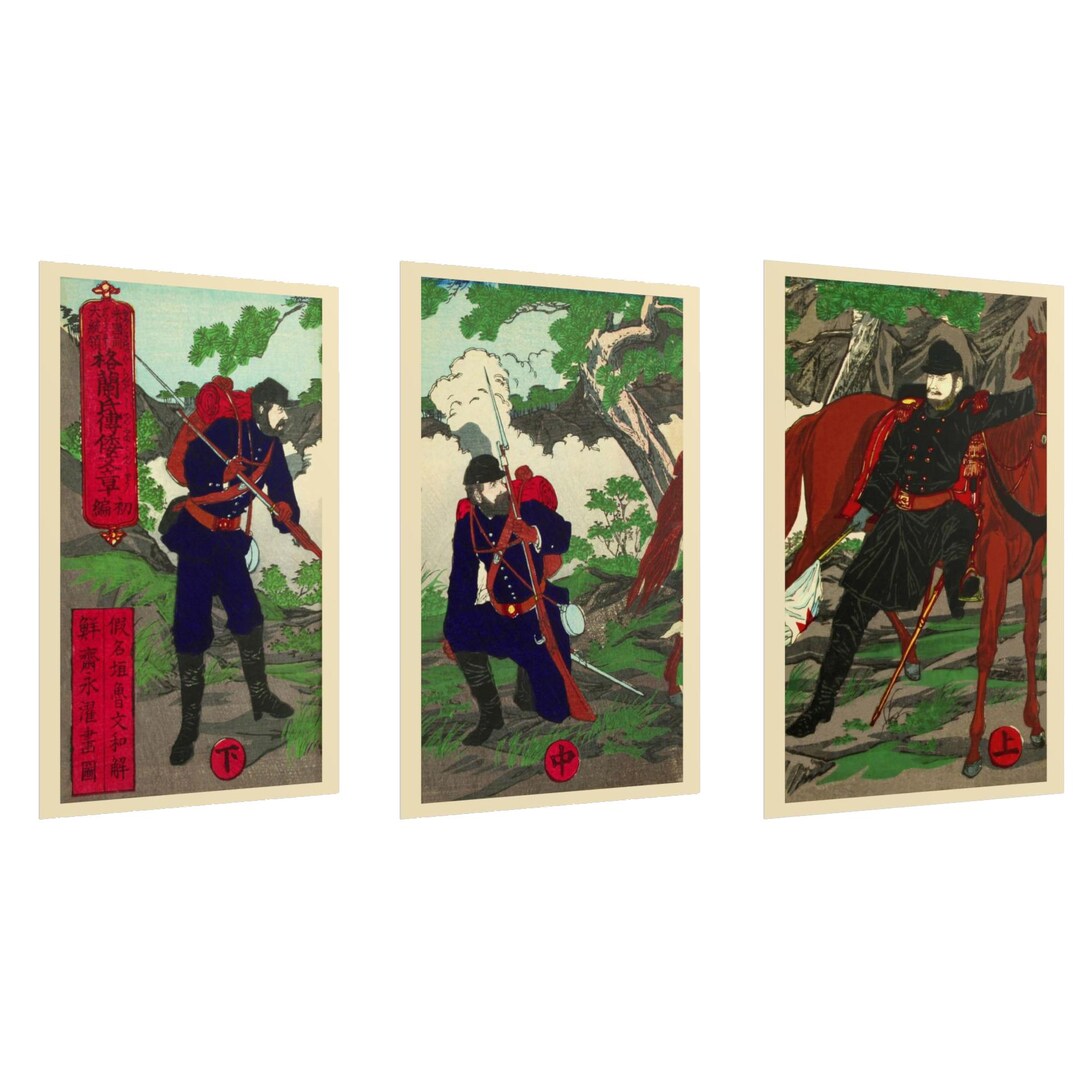 Japanese Art Print, Ukiyo-e Triptych, Ulysses S Grant, Civil War