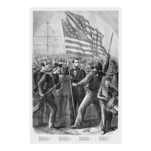 Vintage Abraham Lincoln patriottische matte poster, historische muurkunstdruk, antieke Harper's Weekly uitgevouwen ets, geschiedenis van de burgeroorlog