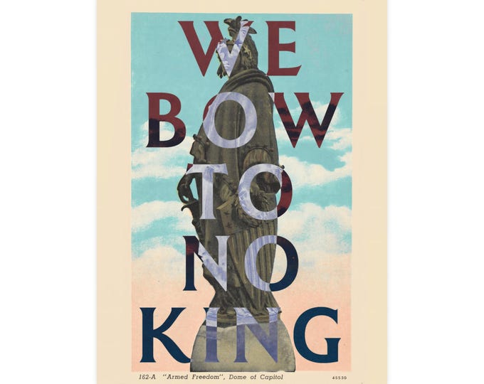 Featured listing image: We Bow To No King Pop Art on Genuine c1910 'Armed Freedom' Capitol Postcard - Modified Antique Halftone - Liberty Art