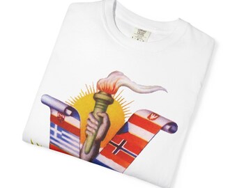 THROUGH OUR VICTORY | Torch of Liberation T-Shirt | Flags of Occupied Europe