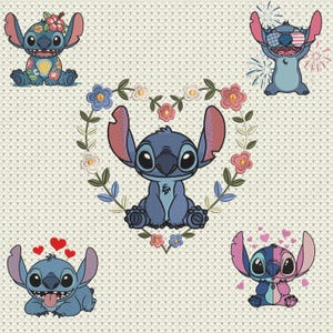 Bundle 5 File Stitch Embroidery , Stitch Embroidery Machine File, Cute Baby Stitch, Stitch 4 of july, Stitch heart, 5 Sizes, 5File
