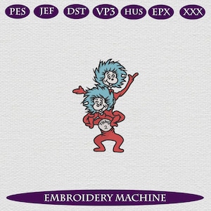 Thing 1 and Thing 2 Embroidery Design, Dr Seuss Twins Stitch File, Cat in the Hat Inspired, Mischief Characters Embroidery Art