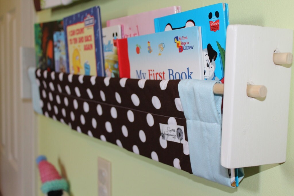 Nursery Book Storage Blue Brown White dot Childrens' Etsy