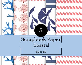 Küsten / Alltag Aquarell Digitales Papier, Sommer Scrapbook Papier