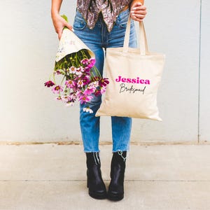 Personalized Bridesmaid Tote Bag, Custom Name Gift, Maid of Honor Tote, Bridal Party Bags, Bridesmaid Proposal Favors, Bridesmaid Gifts