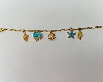 18K guldpläterat armband med havstema – Unika, eleganta lager-på-lager-smycken, Dam, Kedjelänk, Personlig present, Minimalistiskt guldarmband