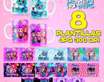8 K-Pop Demon Hunters Mug Templates - High Quality Sublimation Designs 300 DPI - Kpop Warriors for 11oz and 15oz Mugs