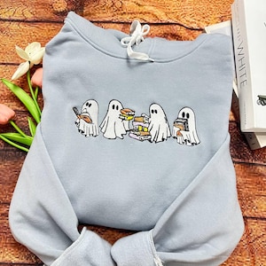 Reading Ghost Sweatshirt, Halloween Sweatshirt, Book Lover Sweatshirt, Halloween Gift For Librarian, Ghost Book Sweatshirt, Spooky Season