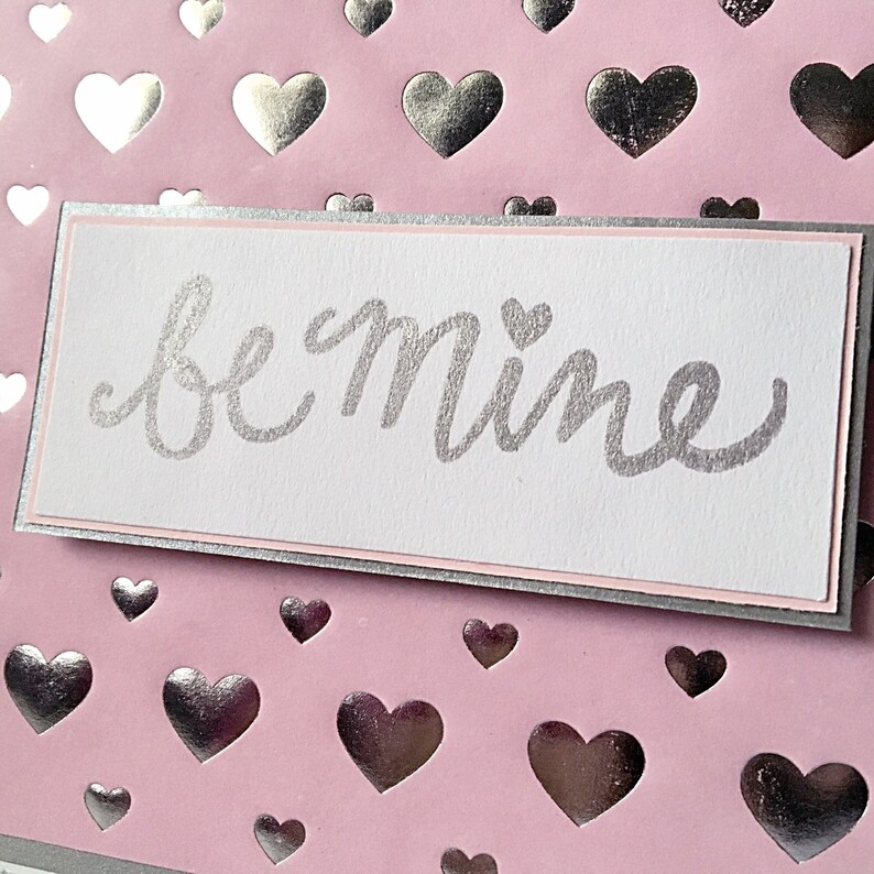 Be Mine Silver Pink Hearts Love Valentine/'s Day