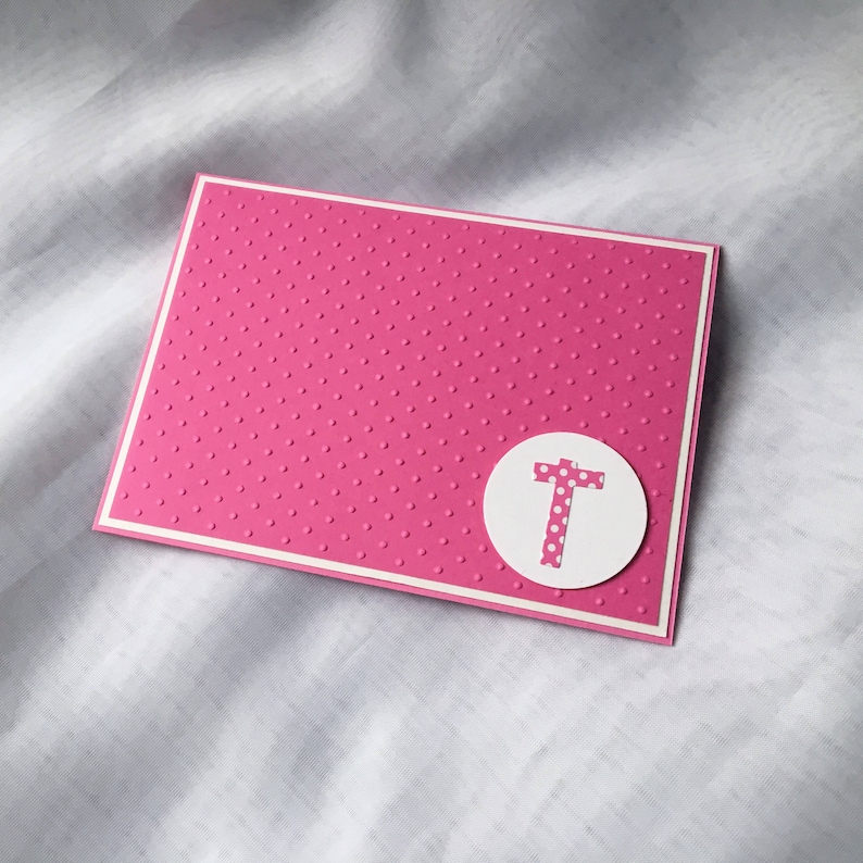 Note Card Set Blank Initial Pink Polka Dot