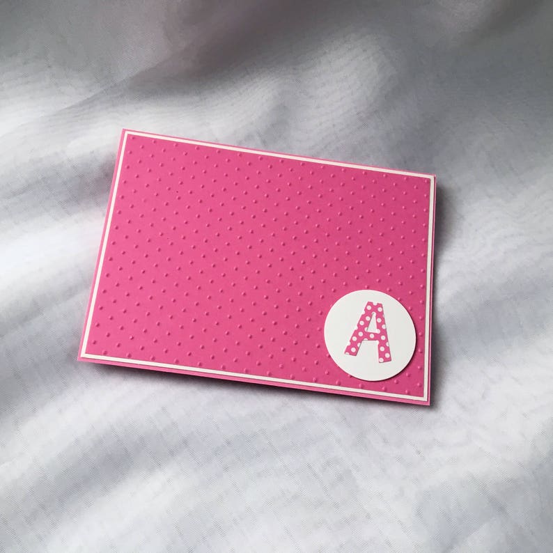 Note Card Set Blank Initial Pink Polka Dot