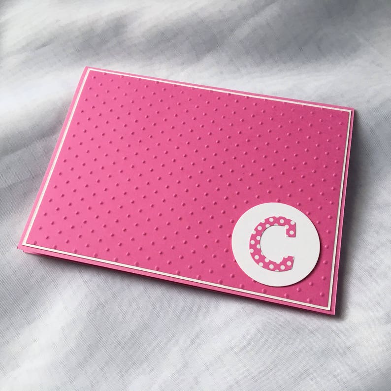 Note Card Set Blank Initial Pink Polka Dot