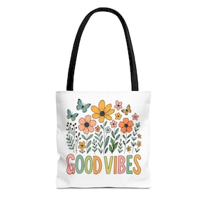 Good Vibes Florale Tragetasche, Umweltfreundliche Einkaufstasche, Positives Energie Geschenk, Sommertasche, Florales Design für jeden Anlass