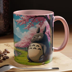 Totoro Spring Mug | Mount Fuji & Sakura Ceramic Cup | Studio Ghibli Inspired Mug