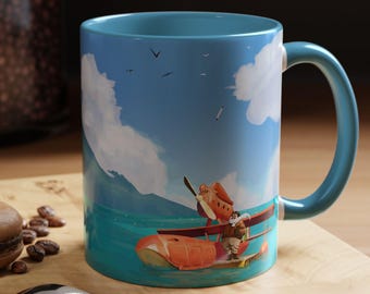 Kubek inspirowany Porco Rosso | Ceramiczny kubek z anime Ghibli | Kubek do kawy Studio Fan Art | Można myć w zmywarce i używać w kuchence mikrofalowej