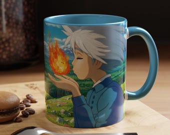 Caneca Sofie e Calcifer | Caneca de cerâmica do Castelo Animado | Presente inspirado no Studio Ghibli