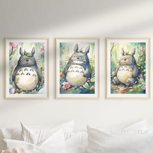 Totoro inspired Posters in Watercolor theme | Studio Ghibli Inspired Studio Ghibli Prints, Hayao Miyazaki Movie, Anime Poster
