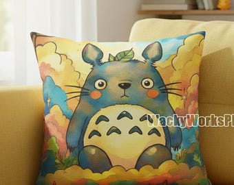 Totoro Inspired Pillow Cover | Ghibli Decor | Anime Throw Pillow Case | Cute Forest Spirit Cushion | Studio Ghibli Gift