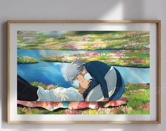 Howl and Sophie Fan Art Print | Howl’s Moving Castle Inspired Wall Art | Studio Ghibli Poster | Romantic Fantasy | Digital Download Decor