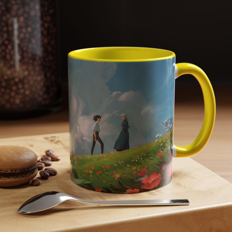 Howl och Sofie-mugg | Howls rörliga slott keramikmugg | Ghibli Anime fanart keramikkaffekopp bild 3