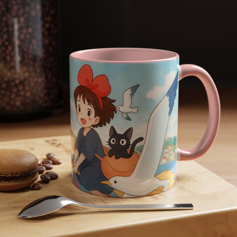 Kiki and Jiji Mug: Ghibli Anime Fan Art Ceramic Coffee Cup image 6