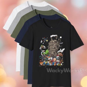 Studio Ghibli inspired T-Shirt | Anime Mashup | Unisex Soft style Anime Tee | Howl’s Moving Castle Spirited Away Totoro Shirt image 3