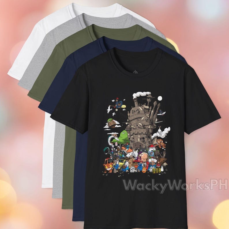 Studio Ghibli inspired T-Shirt | Anime Mashup | Unisex Soft style Anime Tee | Howl’s Moving Castle Spirited Away Totoro Shirt image 3