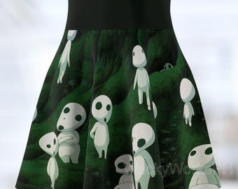 Saia skatista Kodama - Traje inspirado na Princesa Mononoke do Studio Ghibli - Roupa para cosplay de anime - Saia Kawaii Forest Spirit