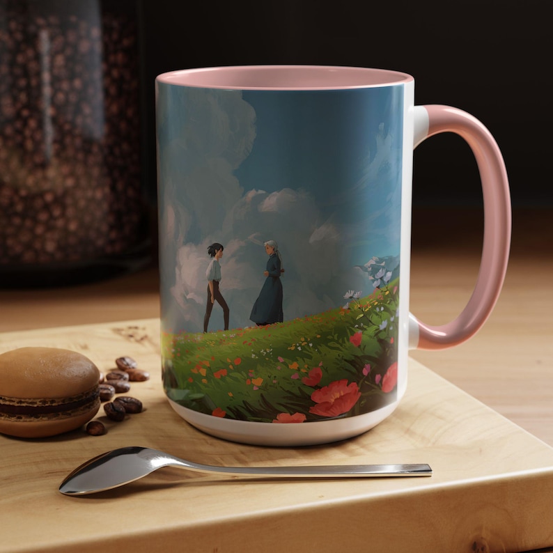 Howl och Sofie-mugg | Howls rörliga slott keramikmugg | Ghibli Anime fanart keramikkaffekopp bild 12