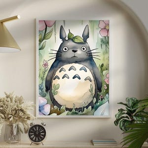 Set of 3 Totoro Inspired Watercolor Wall Art Poster | Studio Ghibli Inspired Studio Ghibli Prints, Hayao Miyazaki Movie, Anime Poster image 4