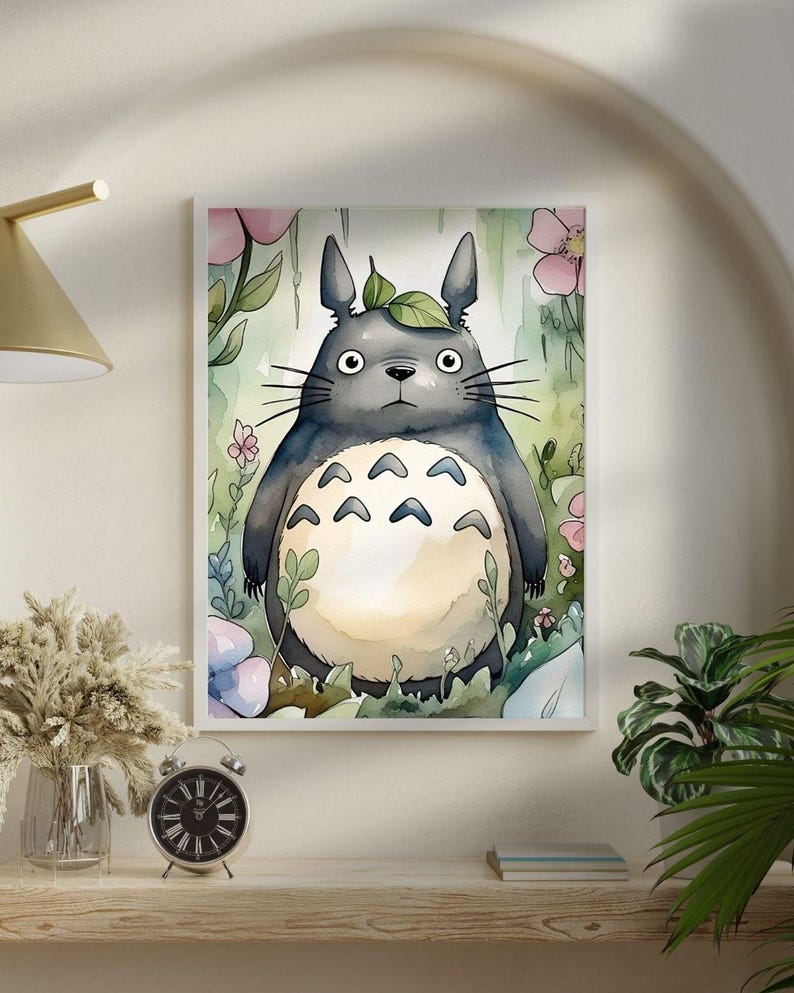 Set of 3 Totoro Inspired Watercolor Wall Art Poster | Studio Ghibli Inspired Studio Ghibli Prints, Hayao Miyazaki Movie, Anime Poster image 4