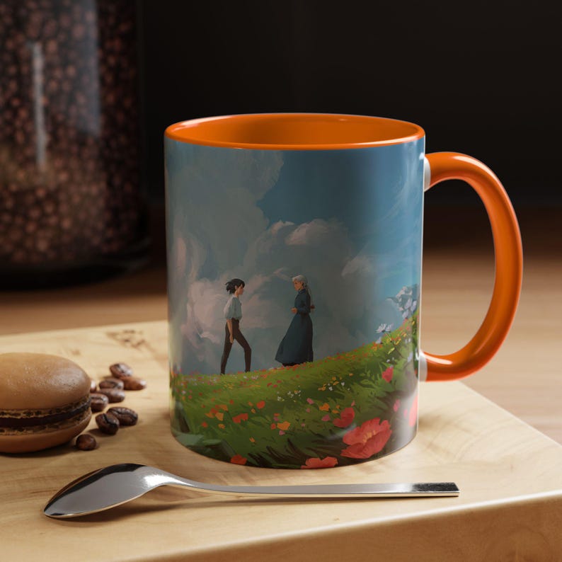 Howl och Sofie-mugg | Howls rörliga slott keramikmugg | Ghibli Anime fanart keramikkaffekopp bild 4