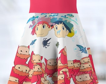 Saia de skatista inspirada em Ponyo - Traje de anime do Studio Ghibli - Roupa fofa de cosplay kawaii - Exclusivo WackyWorksPH feito à mão nos EUA
