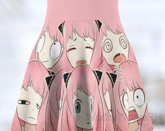 Saia Skater Anya Forger – 16 Expressions Spy x Family Inspired – Traje Cosplay Anime – Kawaii Cintura Alta Feito à Mão EUA
