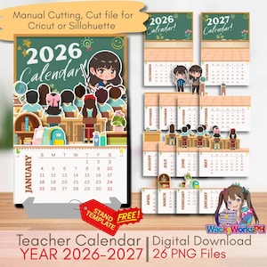 2026-2027 Lehrer Tischkalender: Klassenzimmer Thema, Printable PNG (Digitaler Download