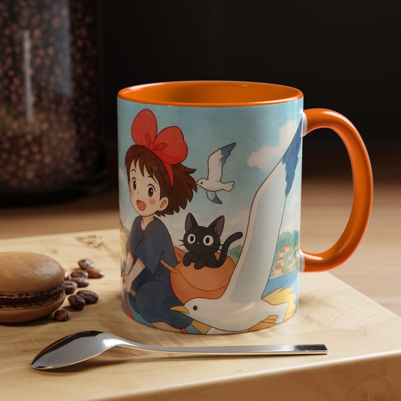 Kiki and Jiji Mug: Ghibli Anime Fan Art Ceramic Coffee Cup image 1