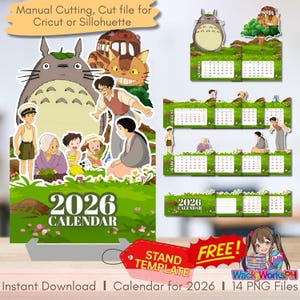 May include: A 2026 calendar featuring characters from a popular animated film. The calendar has a green and white design with the text "2026 CALENDAR". The image includes a stand template and the text "FREE!"