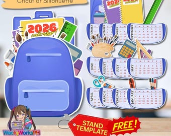 2026 Desk Calendar Printable: School Backpack Theme (PNG Files, Digital Download
