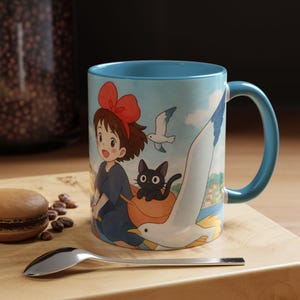 Kiki and Jiji Mug: Ghibli Anime Fan Art Ceramic Coffee Cup image 3